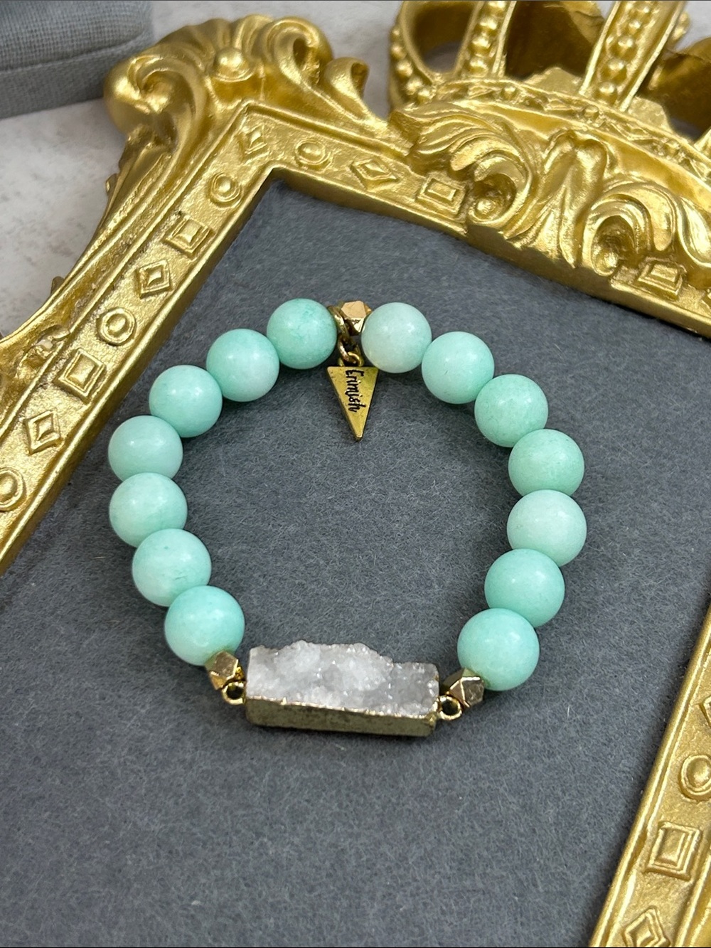 Erimish “Tiffany” Green Dyed Quartz Bracelet with Druzy Accent
